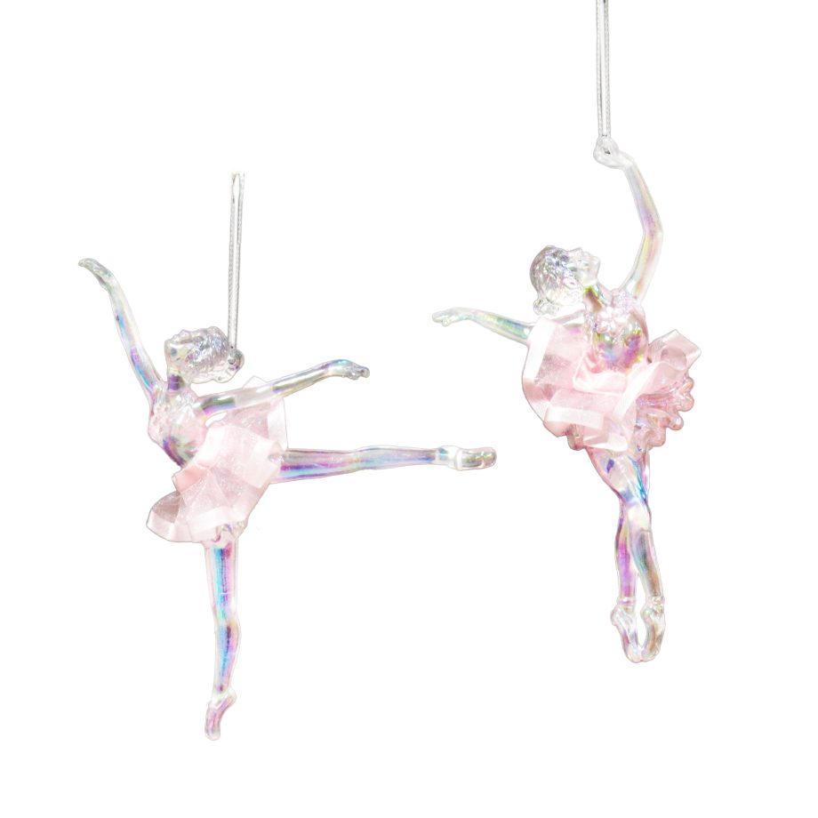 BALLERINA IRIDESCENT CLEAR PINK W/PINK FABRIC DRESS 5.5"/6.3" W/JEWEL, 2/S