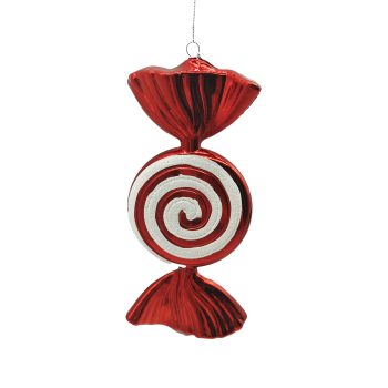 ORN CANDY 6.5" RED/WHITE SWIRL W/ FROSTING & GLITTER
