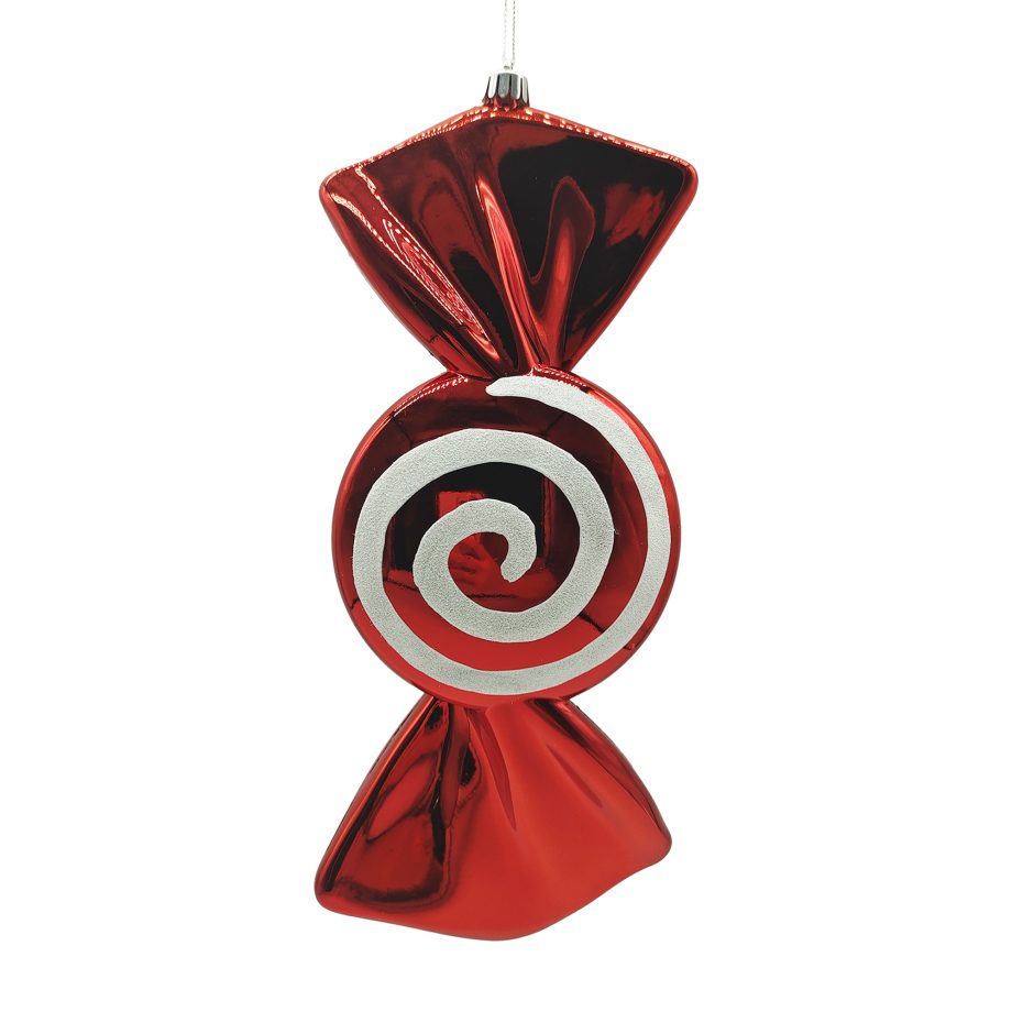 ORN CANDY 12" RED/WHITE SWIRL W/ FROSTING & GLITTER