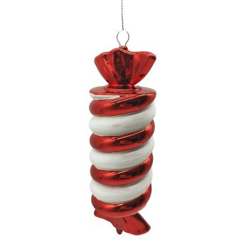 ORN CANDY 12" RED/WHITE TUBE W/ FROSTING & GLITTER