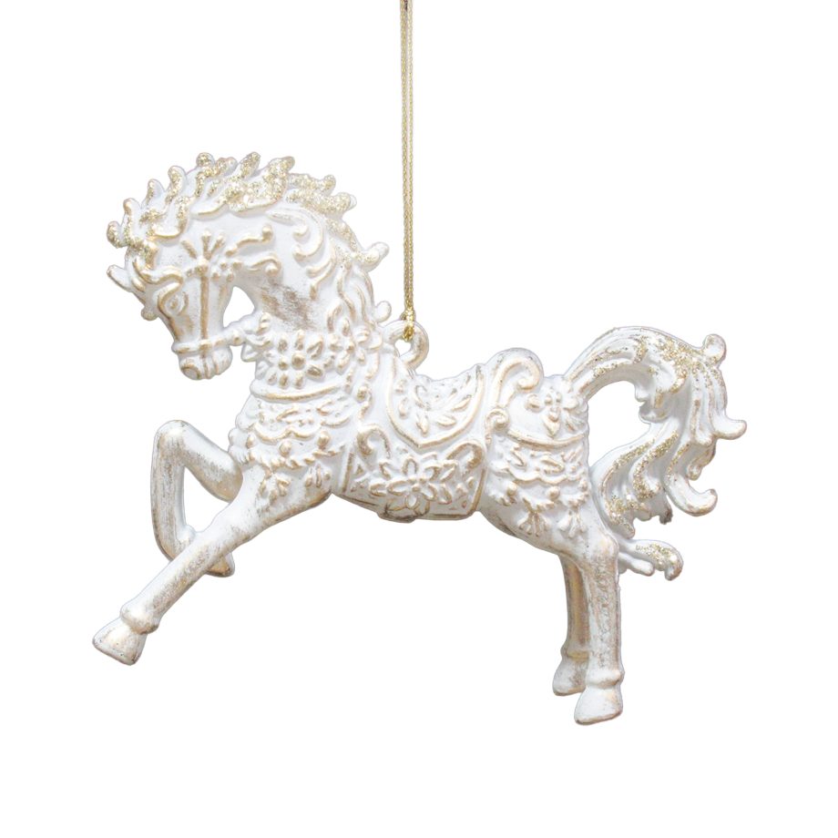 ORN HORSE WHT/GOLD 5.25" W/GLTR