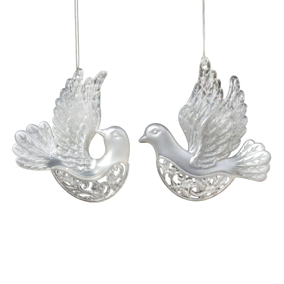 ORN DOVE CLEAR/PEAR WHITE W/FROST GLTR 3.9" & 4.1", 2/S