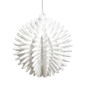 ORN SPIKE BALL WHITE ROUND 3" W/ICE WHT GLTR