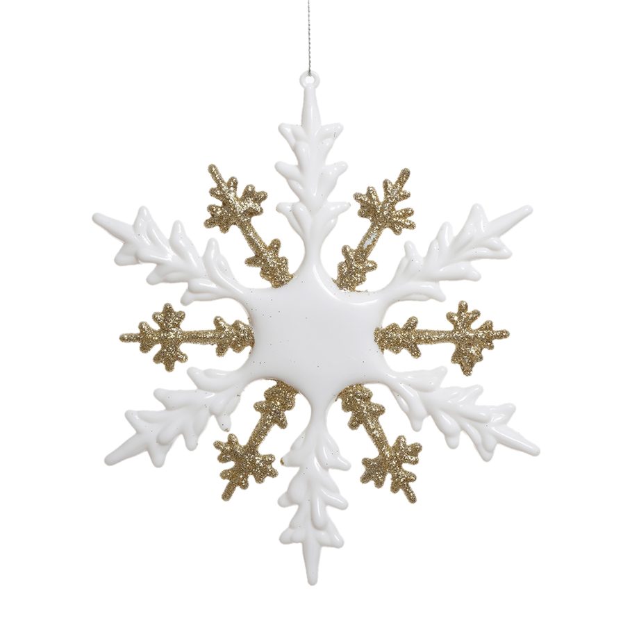 ORNAMENT SNOWFLAKE WHITE 8'' ACRYLIC W/ CHAMPAGNE GLITTER