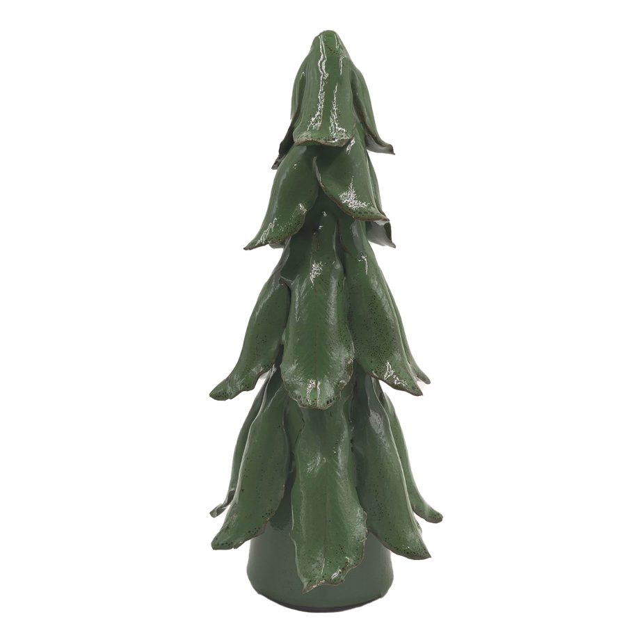 TREE STONEWARE FIGURINE GREEN 10" LEAF BRANCHES GLAZED FINISH