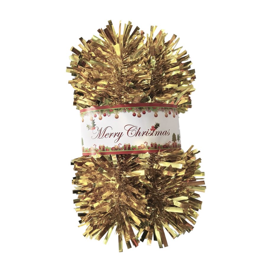 TINSEL GARLAND 3.5" X 5PLY X 9FT SHINY LIGHT GOLD CHUNKY