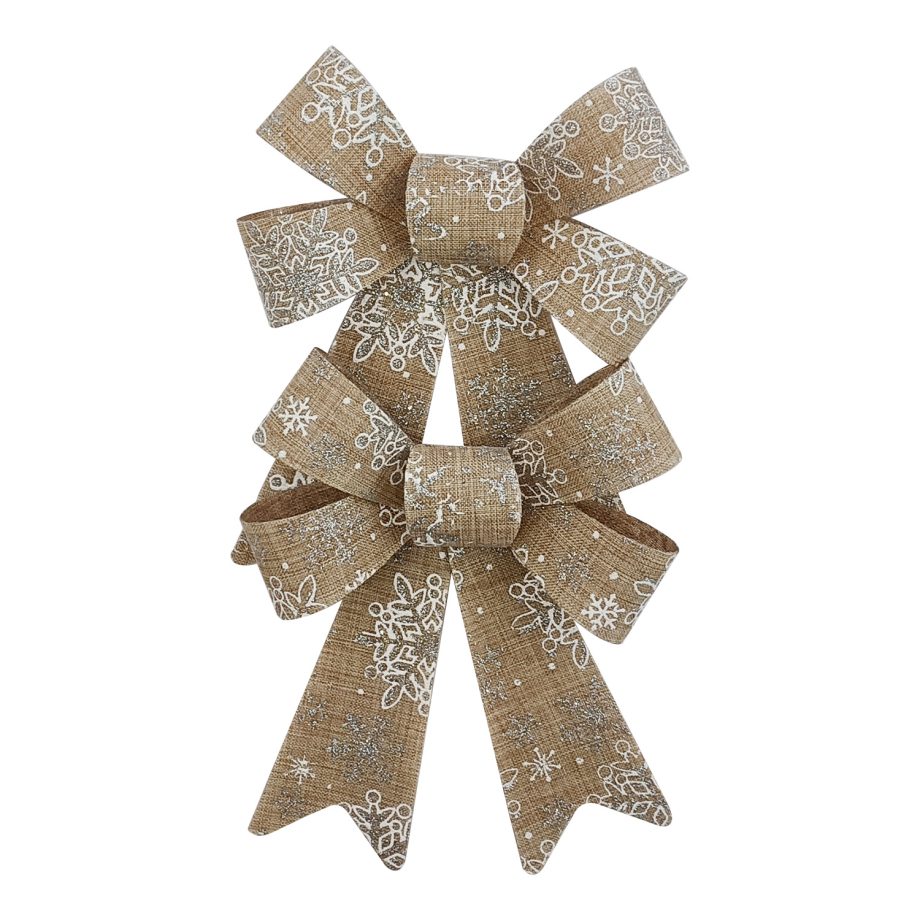 BOW NATURAL 2PC 5.5"x8" PRE FORMED W/ WHITE SNOWFLAKE