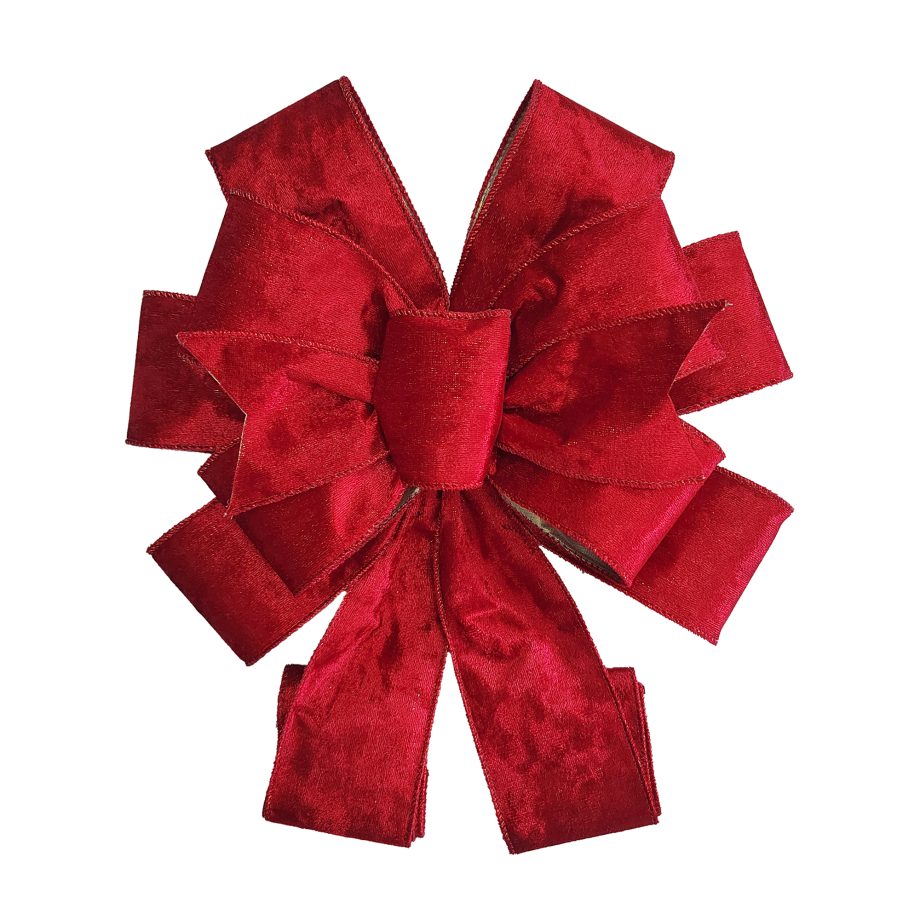 BOW TREE TOPPER 11"X31" RED SHINY VELVET