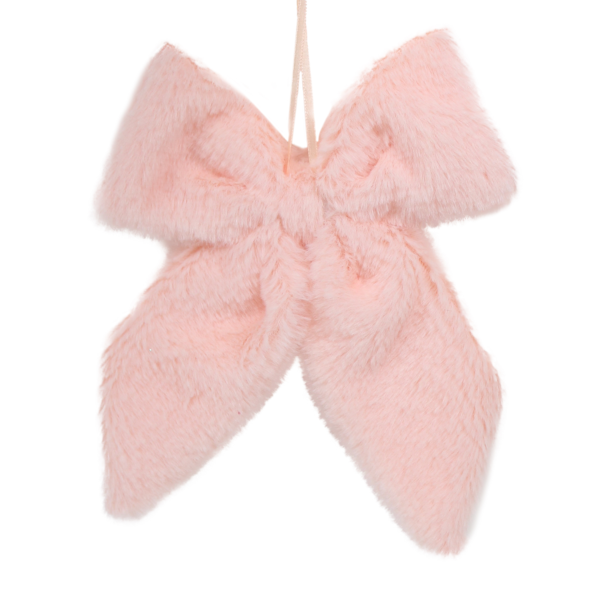 ORN FABRIC BOW 8" PINK FAUX FUR