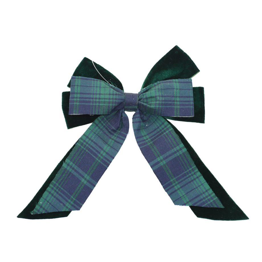 BOW VELVET EMERALD GREEN 11" PLAID 2-TONE