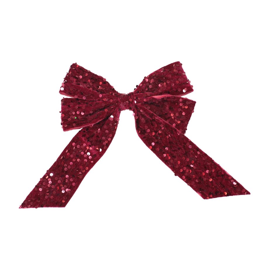 BOW VELVET BURGUNDY 11" SEQUINS