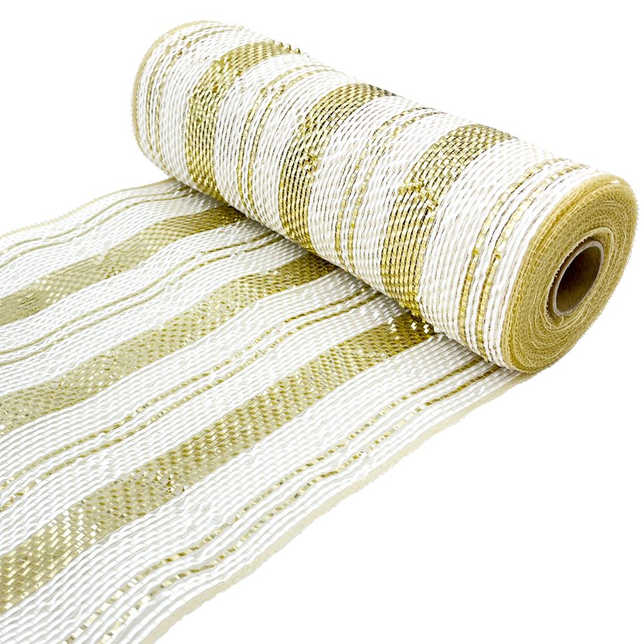 DECOR MESH 10" X 10YDS CHAMPAGNE & WHITE FULL METALLIC