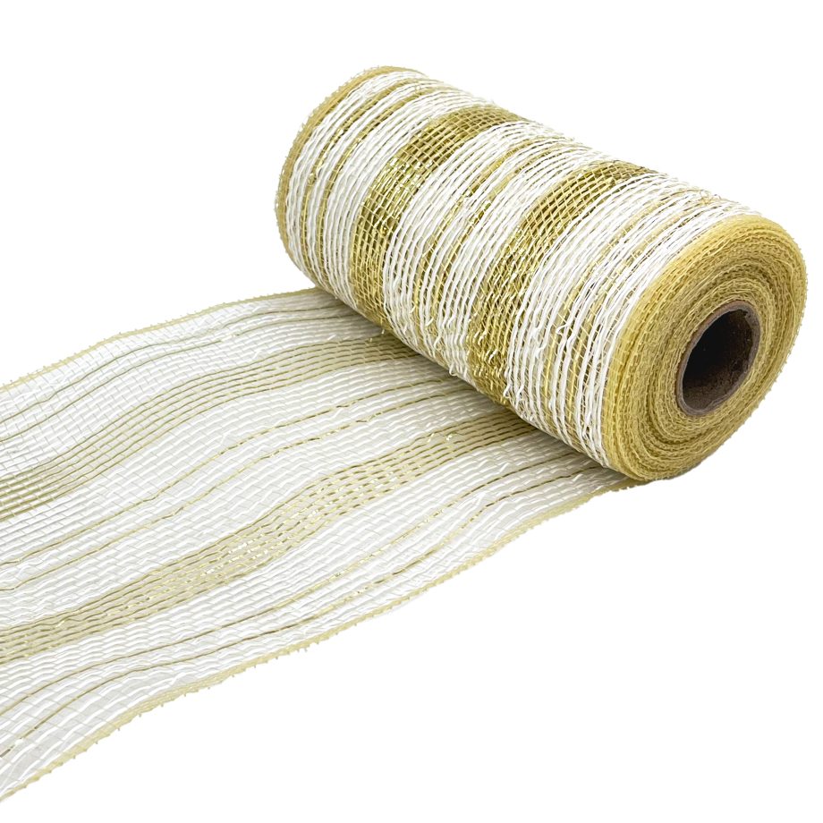 DECOR MESH 6" X 10YDS CHAMPAGNE & WHITE FULL METALLIC