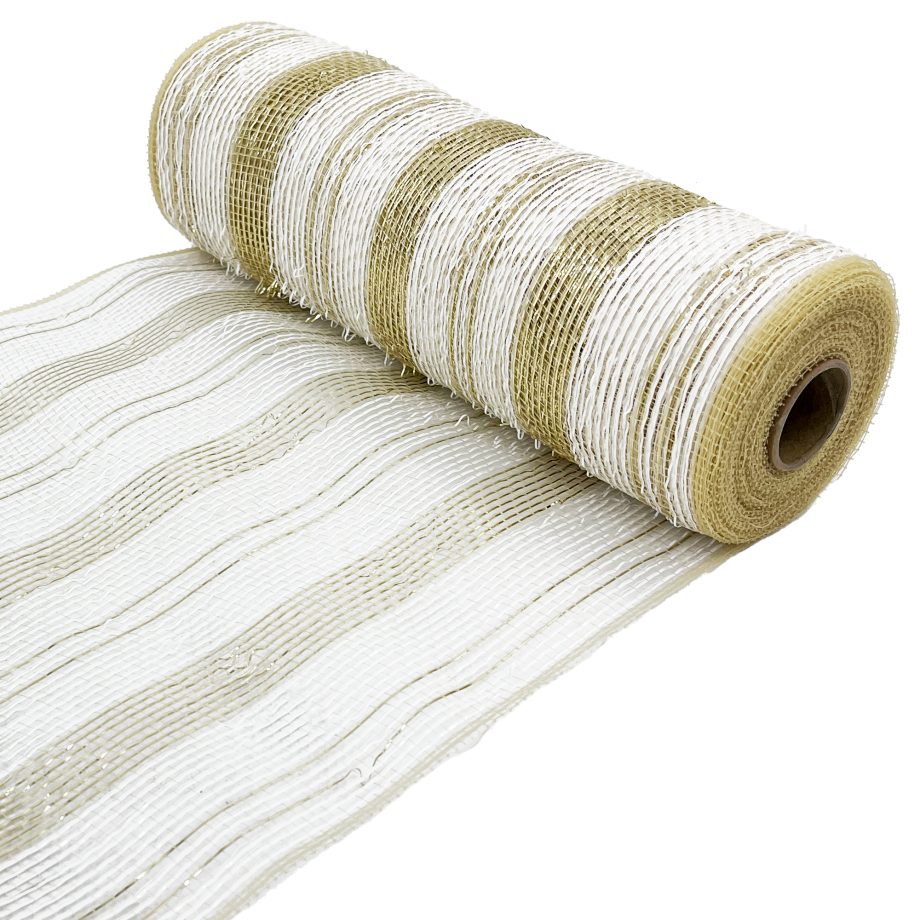 DECOR MESH 10" X 10YDS CHAMPAGNE & WHITE FULL METALLIC