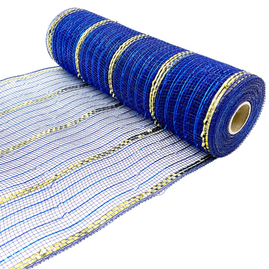DECOR MESH 10" X 10YDS NAVY W/ NAVY & GOLD METALLIC