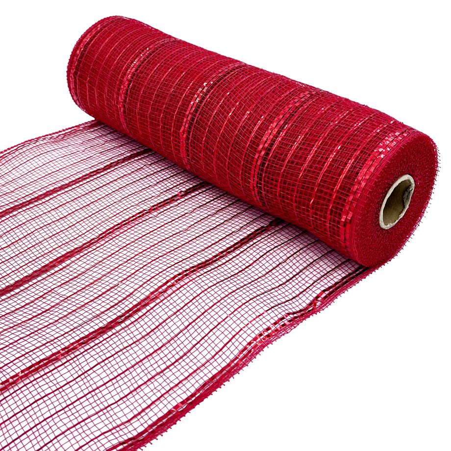DECOR MESH 10" X 10YDS RED W/ RED METALLIC