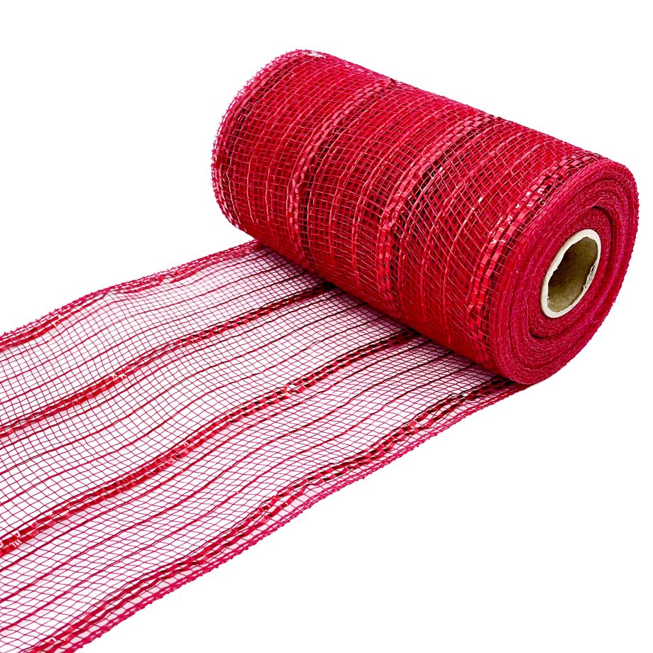 DECOR MESH 6" X 10YDS RED W/ RED METALLIC