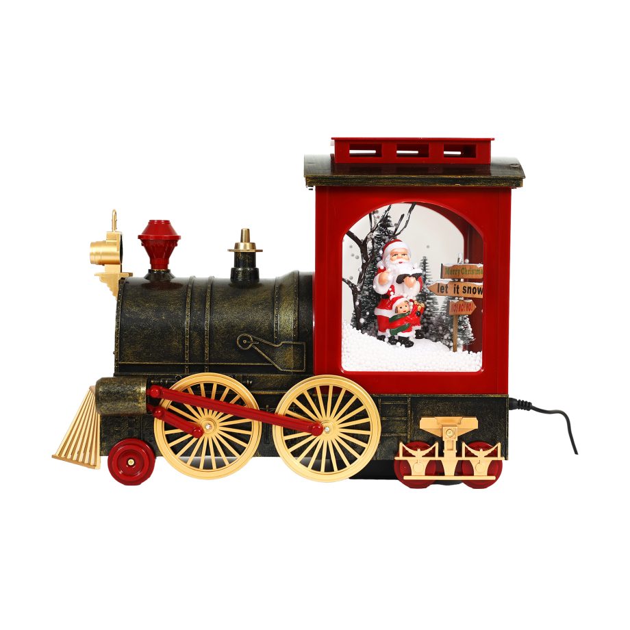 VINTAGE TRAIN MOVING WHEELS W/ SANTA & CHILD SNOWING BLOW SCENE 9"
