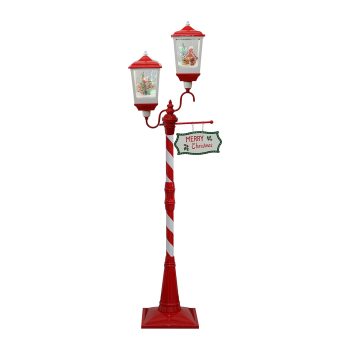 FLOOR DOUBLE LANTERN W/ GINGERBREAD VILLAGE SNOWING SCENE 79"