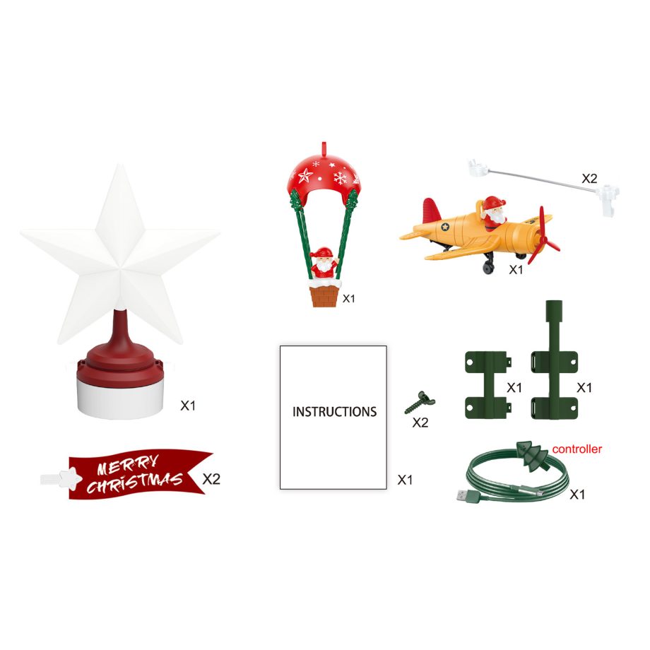 TREE TOPPER - ROTATING PLANE+PARACHUTE W/ LIGHTS & MUSIC 13PC 28"X7"X16.5"USB