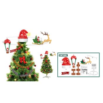TREE TOPPER - ROTATING PARACHUTE+SLEIGH 7PCS W/ LIGHTS & MUSIC 9PC 27.5"X14"X11.5"USB