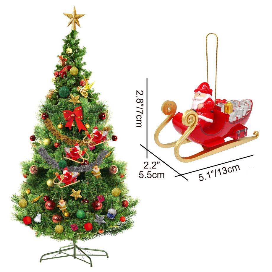ORN SLEIGH W/ SANTA 5" RED/GREEN