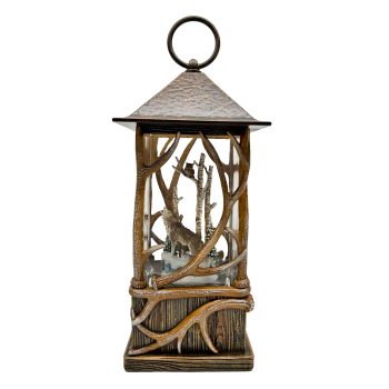 WATER LANTERN WOLF WINTER SCENE 10" W/GLITTER SPINNER, LED LIGHT, B/O