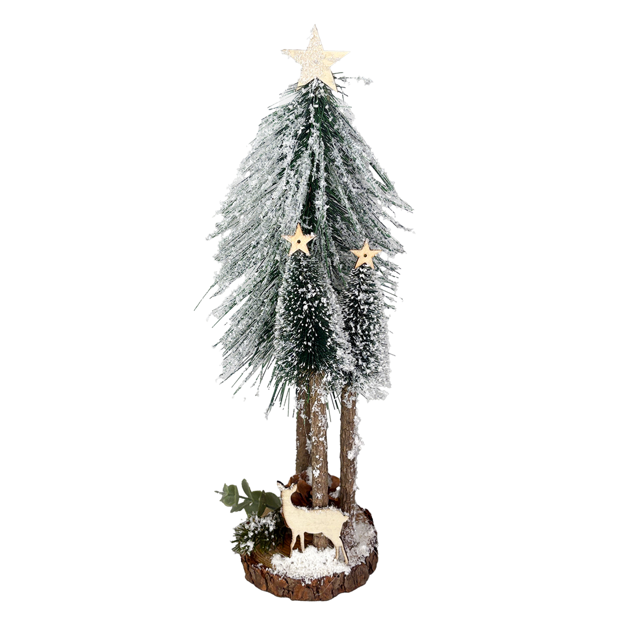 TABLE DECOR NEEDLE PINE TREE 14.5" W/ WOODEN WINTER SCENE BASE