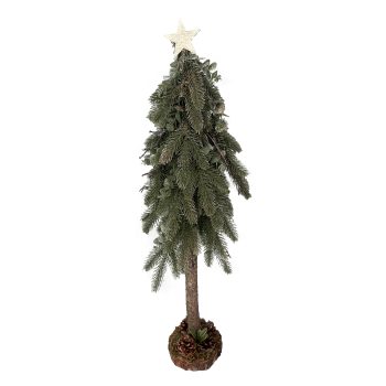 TREE PINE & EUCALYPTUS 28" GLITTER W/ STAR ATOP, WOODEN BASE W/ MOSS & PINE CONE
