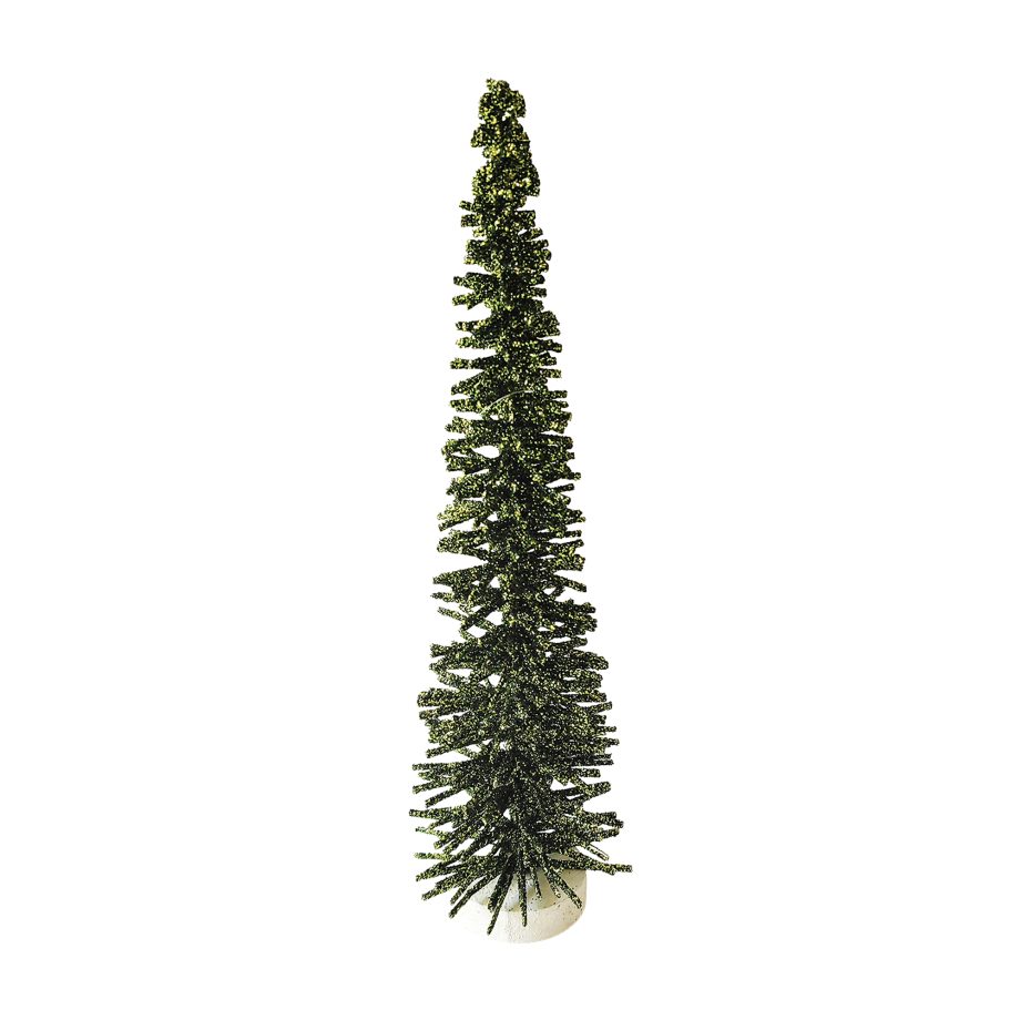 TREE BOTTLE-BRUSH WOODEN BRANCHES 12" GREEN W/ GLITTER TABLE DECOR