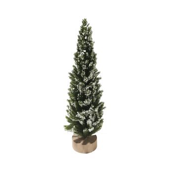 TREE PINE NOBLE FIR SNOW FLOCKED 16" NATURAL W/ ROUND WOODEN BASE TABLETOP