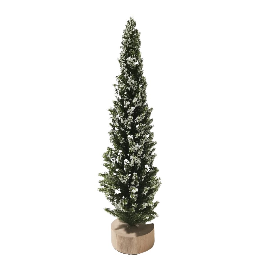 TREE PINE NOBLE FIR SNOW FLOCKED 20" NATURAL W/ ROUND WOODEN BASE TABLETOP