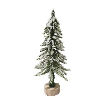 TREE ALPINE SNOW FLOCKED 16" NATURAL W/ ROUND WOODEN BASE TABLETOP