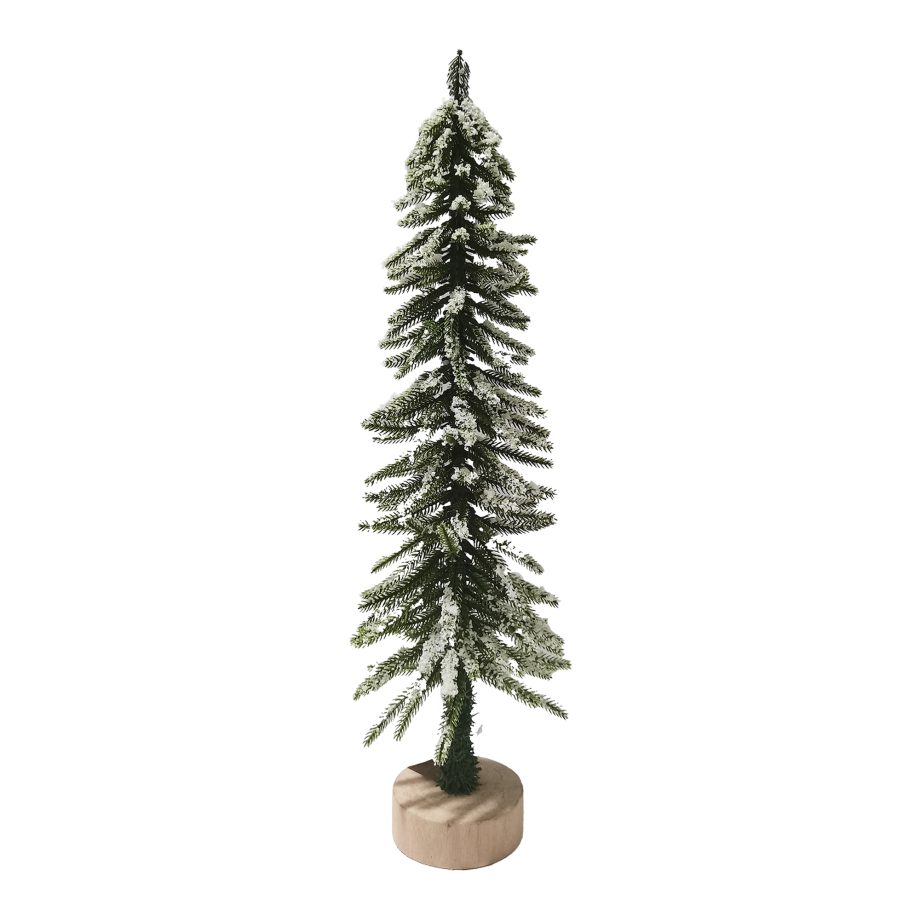 TREE ALPINE SNOW FLOCKED 24" NATURAL W/ ROUND WOODEN BASE TABLETOP