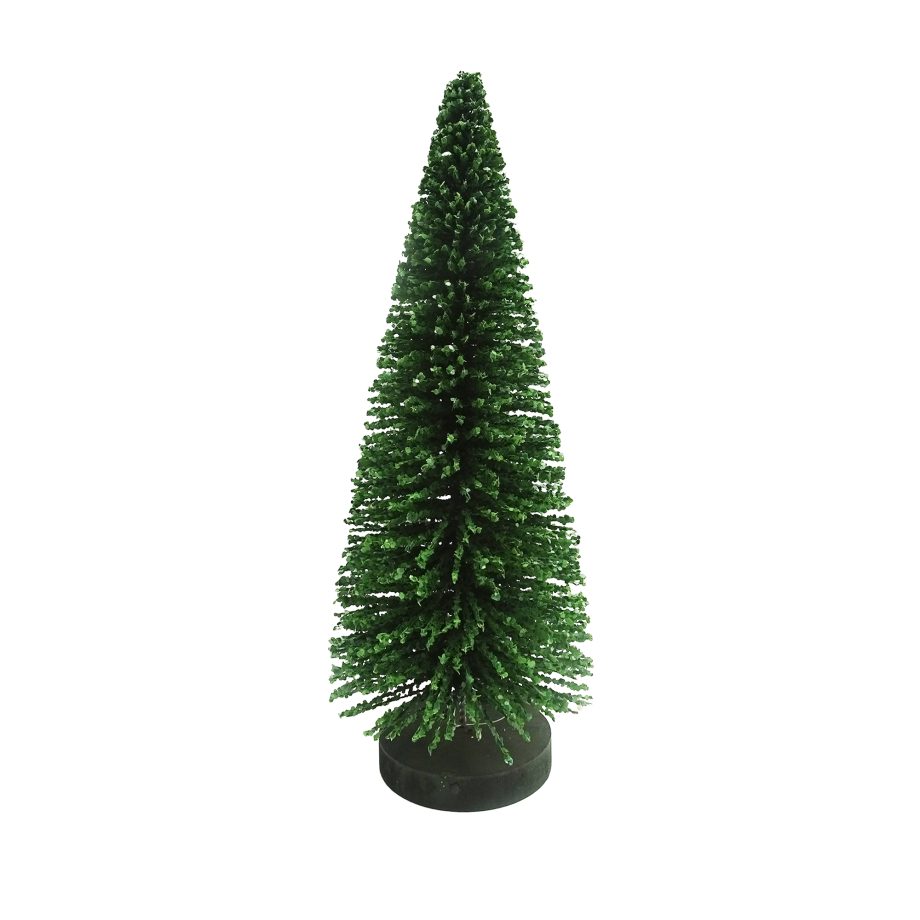 TREE BOTTLE BRUSH DARK GREEN 16" CONFETTI W/ ROUND WOODEN BASE TABLETOP