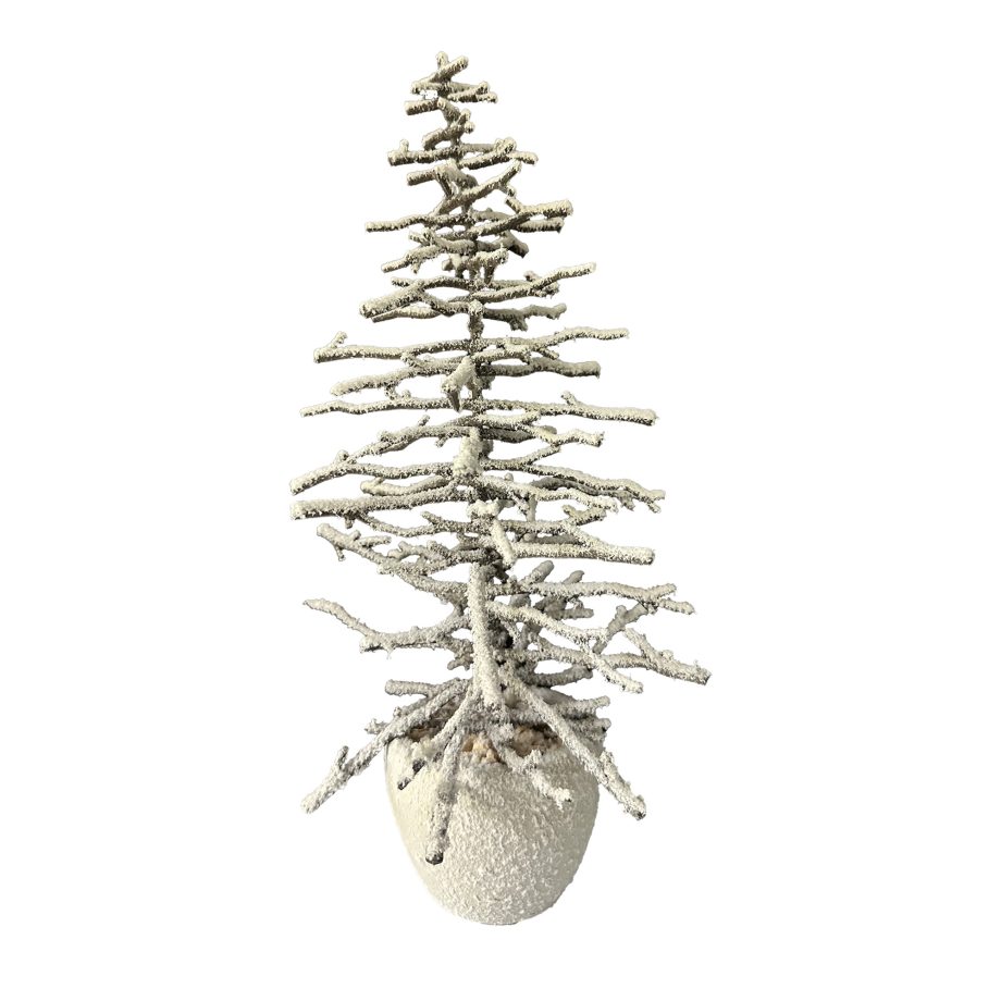 TREE TWIGS W/ POT 13" DK.BROWN SNOW FLOCKED