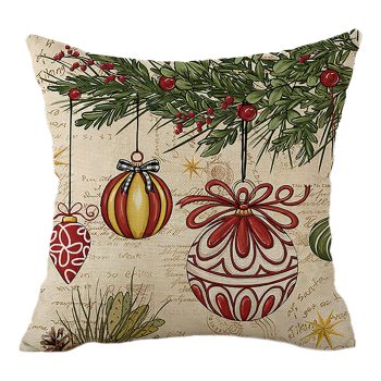 CUSHION DECORATIVE 16"X16" VINTAGE ORNAMENTS W/ STARS & BOWS