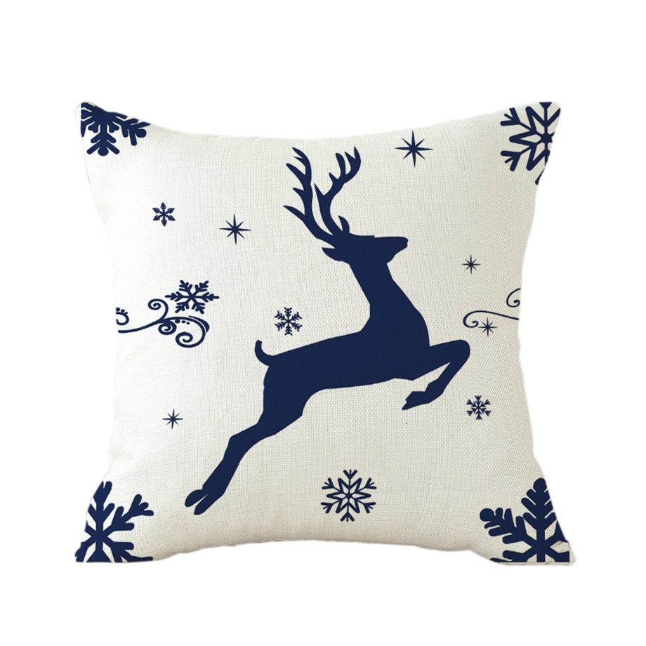 CUSHION DECORATIVE 16"X16" DARK BLUE LEAPING REINDEER W/ SNOWFLAKES