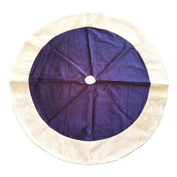 TREE SKIRT 46" BLUE W/ FUR TRIM & GOLD PIN DOTS