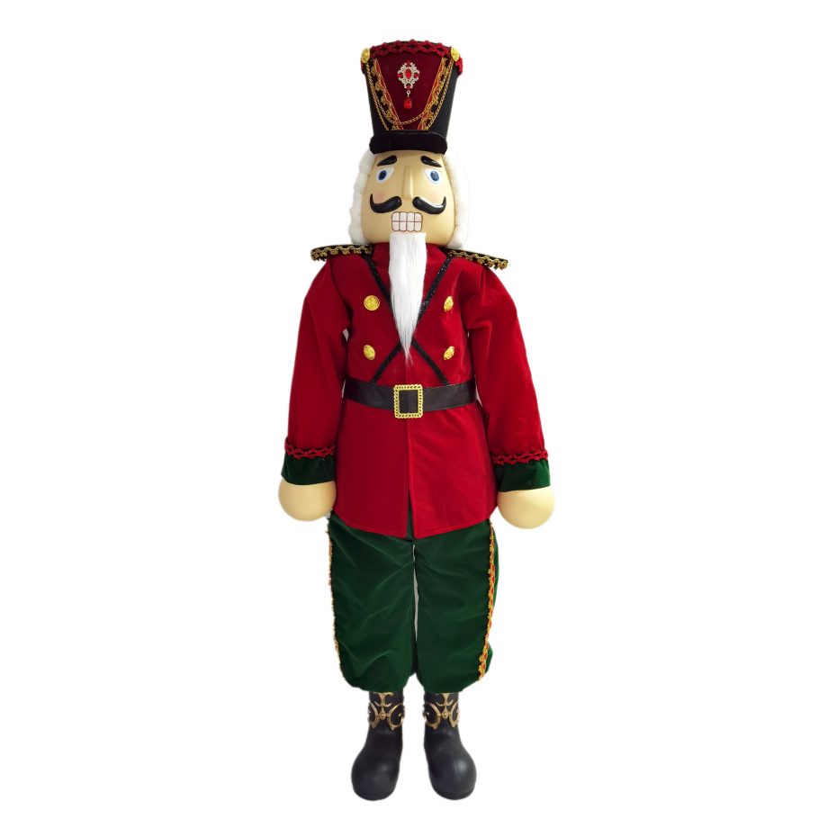 NUTCRACKER 50" STANDING BURGUNDY/ GREEN/ GOLD IN ROYAL SOLDIER UNIFORM