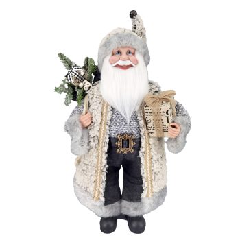 SANTA CLAUS STANDING 18" BROWN/GRAY BIRCH LOOK W/ GIFT SACK & HOLDING GIFT