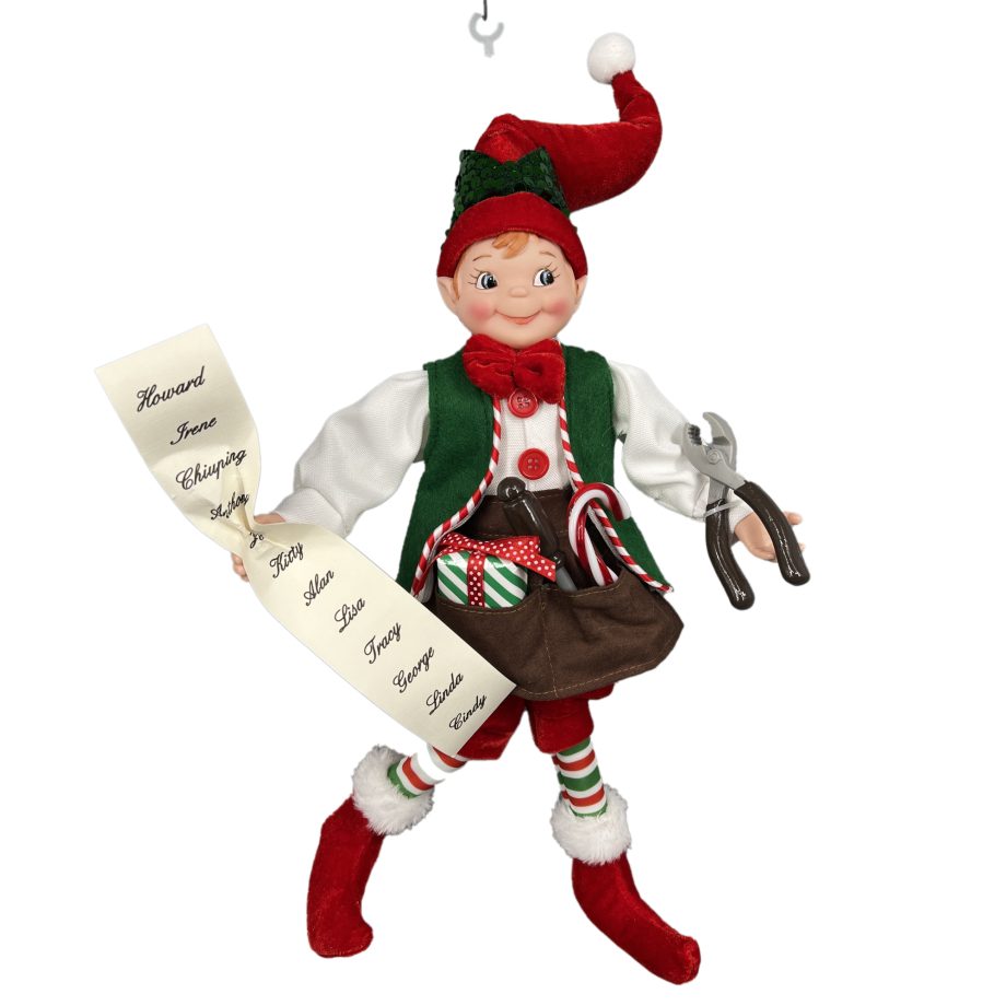 ELF BOY POSABLE 14" RED/GREEN/WHITE HOLDING A PLIERS