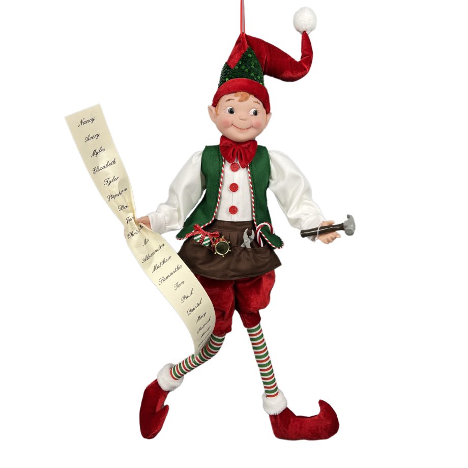 ELF BOY POSABLE 28" WORKSHOP RED/ GREEN/ WHITE HOLDING A HAMMER 2/S