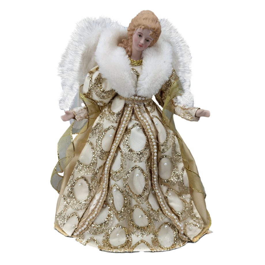 ANGEL TREE TOP 12" GOLD W/ SEQUINS & PEARL BEADS