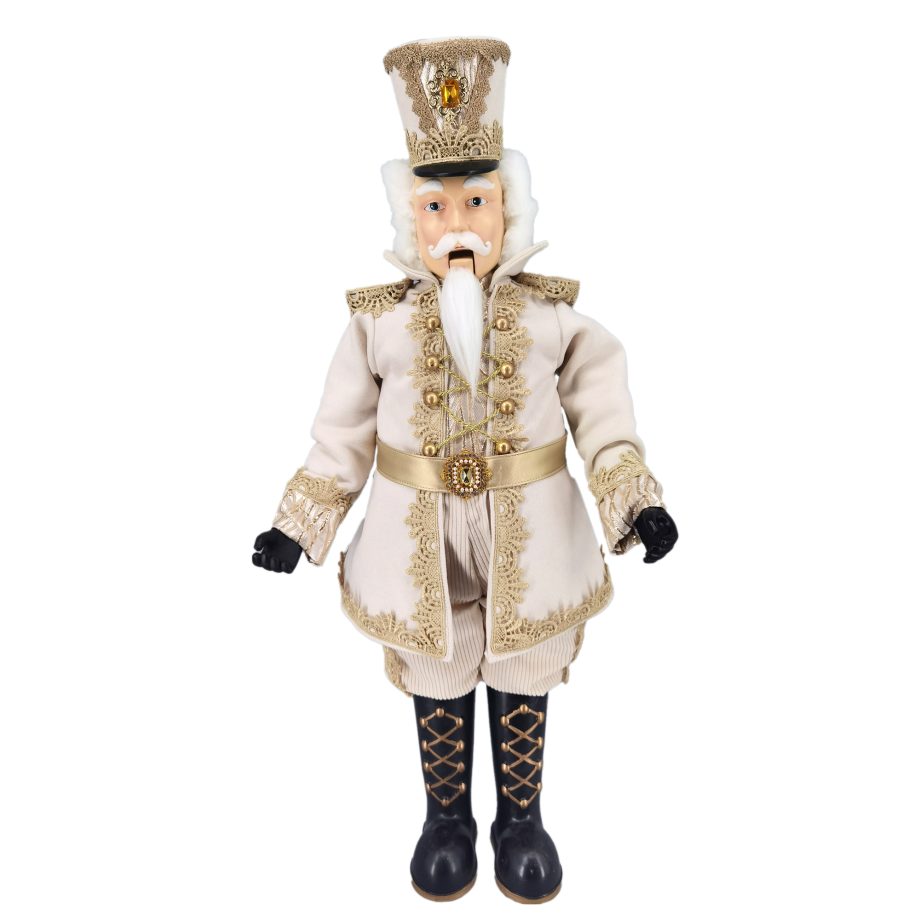 NUTCRACKER STANDING  29" IVORY/GOLD IN ROYAL INTRICATE UNIFORM