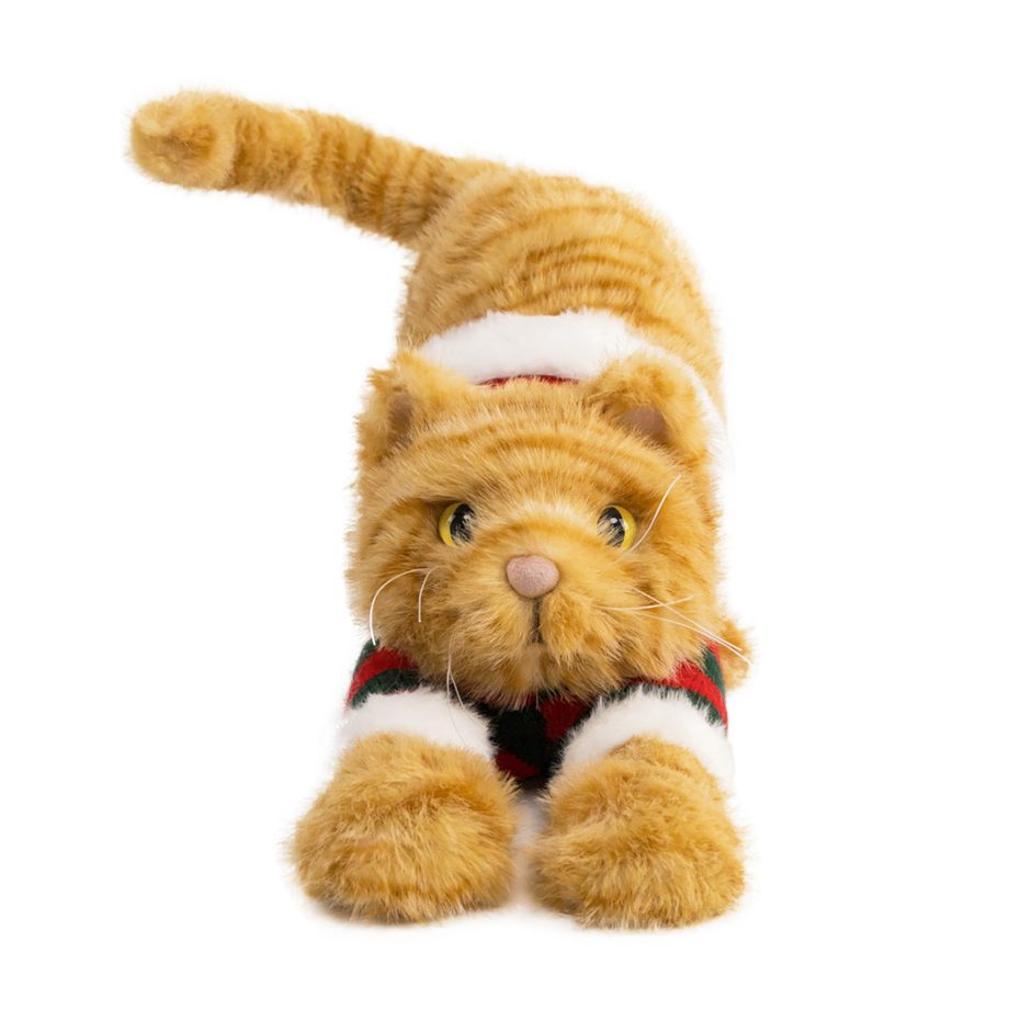 CAT TABBY STRETCHING 7" ORANGE/PLUSH W/ RED & WHITE SWEATER