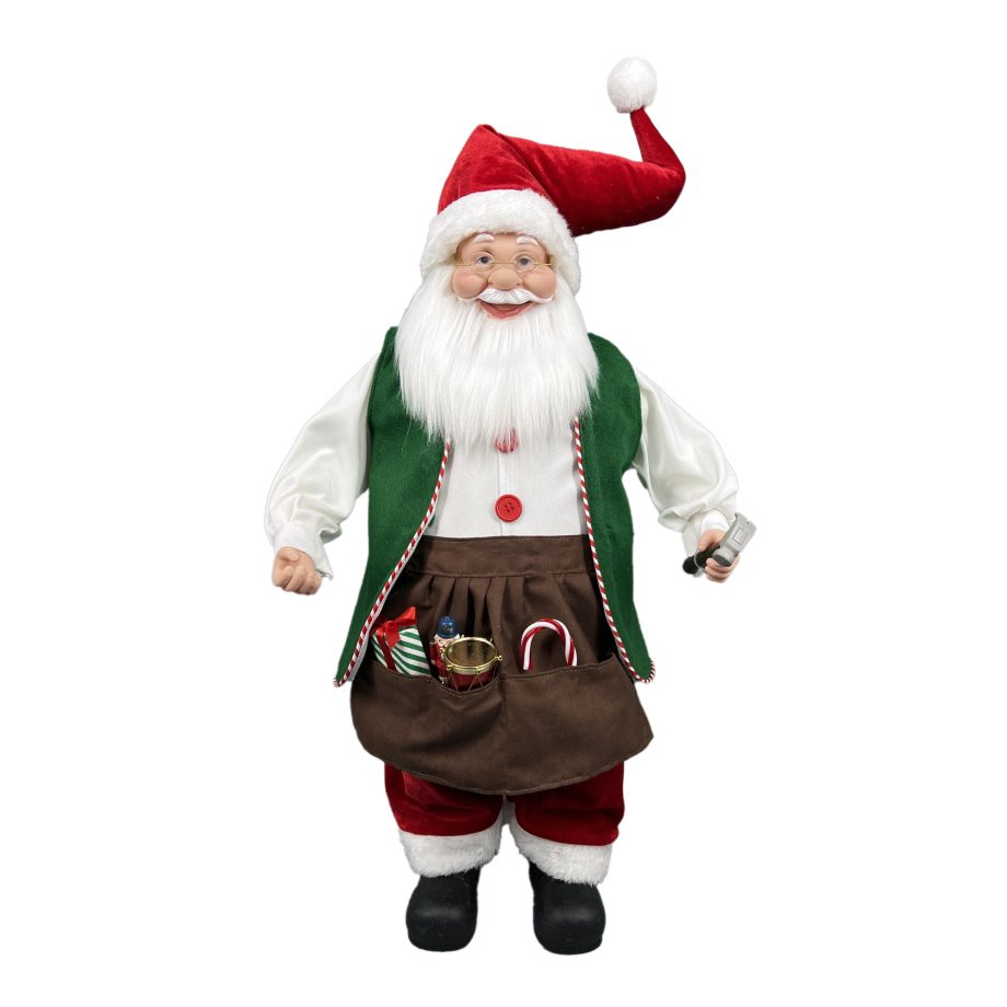 SANTA 28" STANDING WORKSHOP RED/ GREEN/ BROWN HOLDING A HAMMER