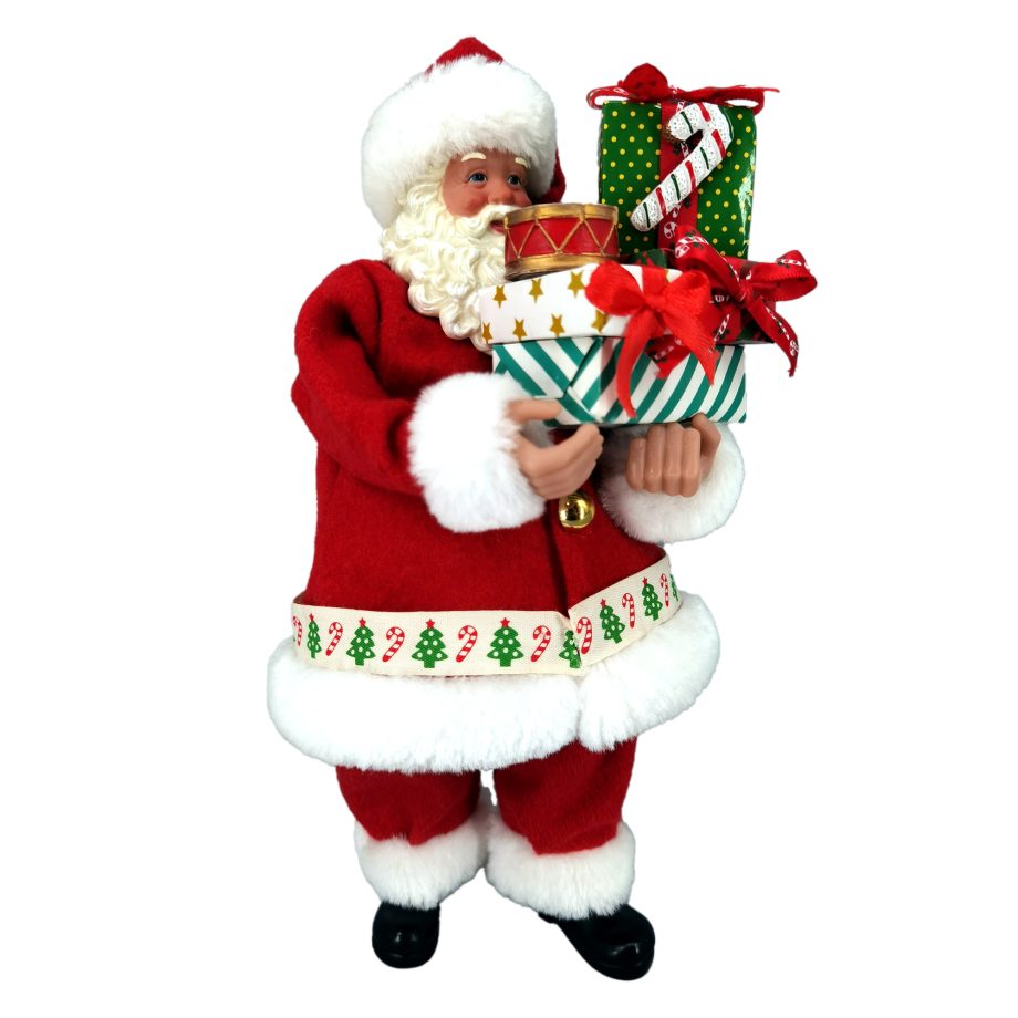 SANTA 11" STANDING RED/GREEN/WHITE CANDY CANE HOLDING GIFTS
