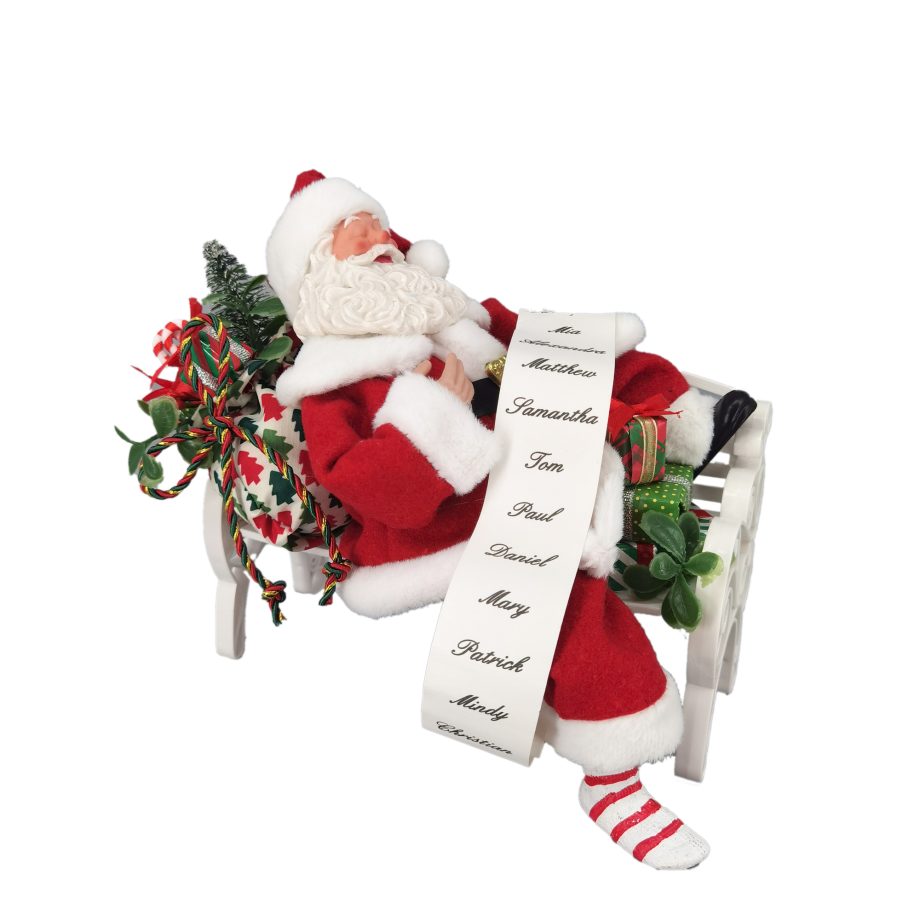 SANTA 08" ON A BENCH RED/GREEN/WHITE W/ GIFT LIST