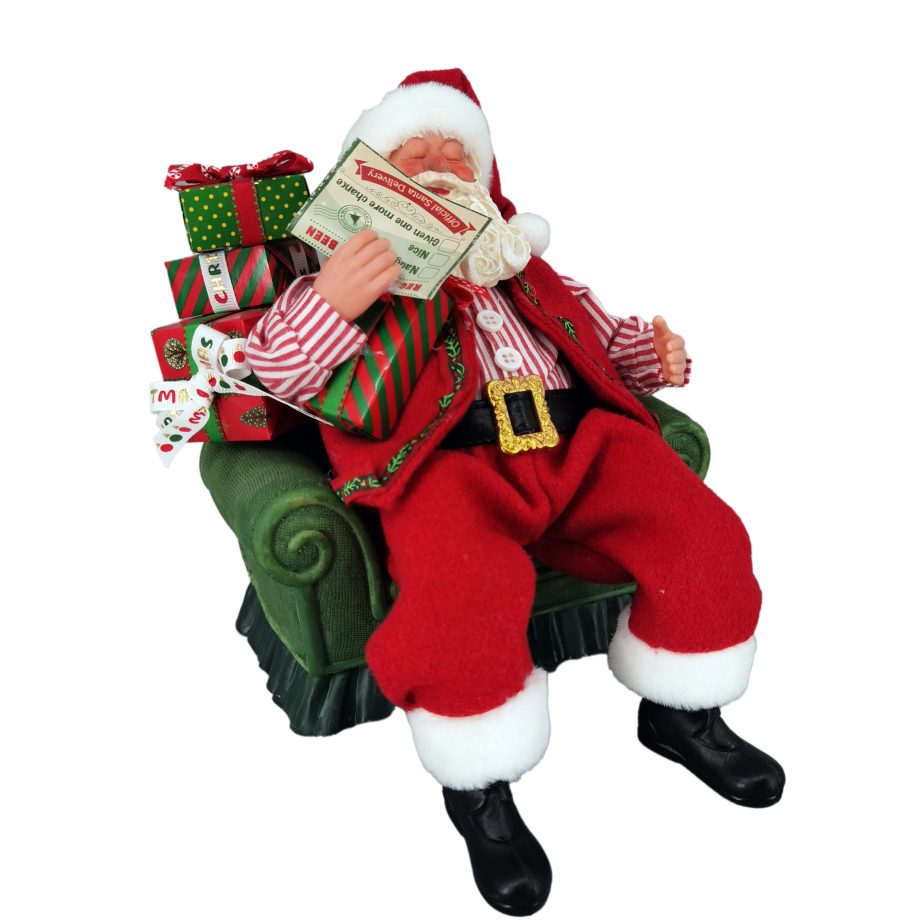 SANTA 11" SITTING ON A SOFA RED/GREEN/WHITE HOLDING MAIL